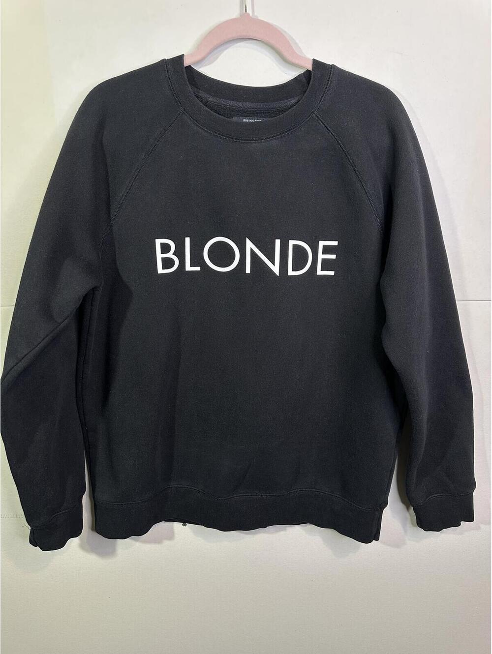 Brunette The Label BLONDE Crewneck Sweatshirt Black Graphic Pullover L XL - Picture 2 of 9